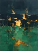 Abstract landschap in paynegrijs en oker