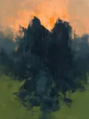 Abstract landschap in paynegrijs en perzik
