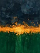 Abstract landschap in paynegrijs en saffraan
