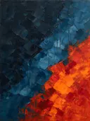 Abstract landschap in paynegrijs en vermiljoen