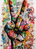 Graffiti schilderij van hand met peace-teken