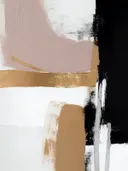 Abstract schilderij met roze en gouden penseelvlakken op zwart