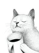Pentekening van kat met koffiekop