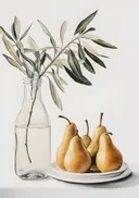 Schilderij van peren met een olijftak