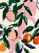 Botanisch schilderij van perziken aan de tak