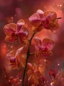Schilderij van perzikkleurige orchideeën in glinsterend licht