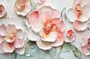Perzikroze camelia's met oranje hart in reliëf