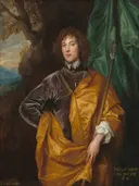 Philip, Lord Wharton van Anthony van Dyck: portret met jongeman, gele mantel, herdersstaf en gordijn, in goudgeel met groen
