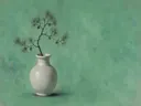 Schilderij van pijntak in een bleke, ongeglazuurde steengoed vaas, oosterse stijl in jade