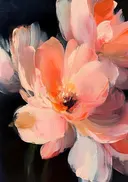 Pioenroos close-up op zwart, close-up schilderij van een pioenroos