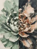 Schilderij: pioenroos in twee kleurzones, saliegroen