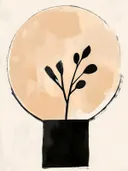 Plant voor een perzikkleurige cirkel, stilleven schilderij