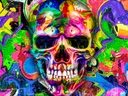 Kleurrijk glanzend pop-art doodshoofd