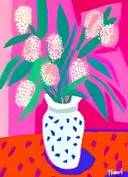 Pop-art schilderij van hortensia's in een vaas