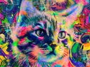 Kleurrijke pop-art kattenkop