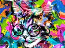 Kleurrijke pop-art kat met bril