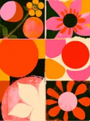 Pop art bloemen mozaïek schilderij, grafische bloemillustraties in felle kleuren