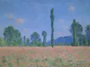 Poppy Field (Giverny) van Claude Monet: landschap met klaprozen, veld, populieren en zomer, in roze en blauw