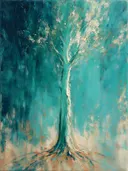 Schilderij: populier wortels kroon in turquoise