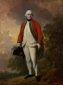 Portrait of George Pitt, First Baron Rivers van Thomas Gainsborough: portret met man, uniform, rode jas en staand, in rood met wit