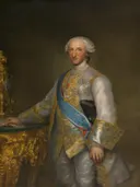 Portrait of Infante Don Luis de Borbon van Raphael: portret met man, hofkleding, sjerp en staand, in blauw met goud