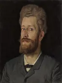 Portrait of Louis Montchal ( NG6709) van Ferdinand Hodler: portret met man, baard, donkere achtergrond en pak, in donkerbruin en grijs