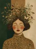 Schilderij: portret couture veldbloemen in aardetinten