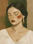 Schilderij: portret gesloten ogen in aardetinten