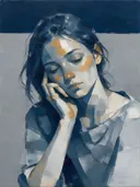 Portret, hand bij het gezicht, olieverf in diep inkt en steen, schilderachtig olieverf schilderij, portret, hand bij het g...