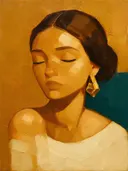 Schilderachtig olieverf schilderij, portret met gesloten ogen in amberglans