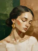 Portret met gesloten ogen, olieverf in diep aardetinten, schilderachtig olieverf schilderij, portret met gesloten ogen op...