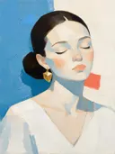Portret met gesloten ogen, olieverf in diep hemelsblauw, schilderachtig olieverf schilderij, portret met gesloten ogen op...