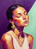 Schilderachtig olieverf schilderij, portret met gesloten ogen in fel magenta
