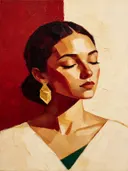 Schilderachtig olieverf schilderij, portret met gesloten ogen in granaatappel