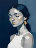 Schilderachtig olieverf schilderij, portret met gesloten ogen in inkt en steen