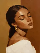 Schilderachtig olieverf schilderij, portret met gesloten ogen in kaneel en karamel