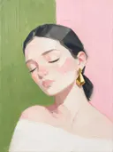 Portret met gesloten ogen, olieverf in kersenbloesem, schilderachtig olieverf schilderij, portret met gesloten ogen
