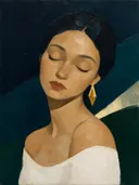 Schilderachtig olieverf schilderij, portret met gesloten ogen in nacht