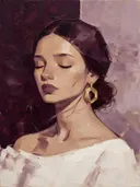 Portret met gesloten ogen, olieverf in pruim, schilderachtig olieverf schilderij, portret met gesloten ogen
