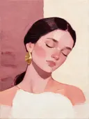 Portret met gesloten ogen, olieverf in stoffig roze, schilderachtig olieverf schilderij, portret met gesloten ogen