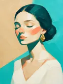 Portret met gesloten ogen, olieverf in turkoois en zand, schilderachtig olieverf schilderij, portret met gesloten ogen op...