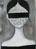Surrealistisch portret met tekst als gezicht