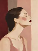 Schilderij: portret opzij in roze