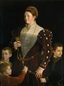 Portret van Camilla Gonzaga en haar drie zoonen van Parmigianino: portret met vrouw