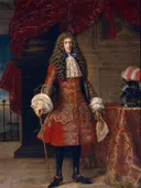 Portret van Don Luis de la Cerda, hertog van Medinaceli van Jacob Ferdinand Voet: portret met jabot, legerhelm en handschoen