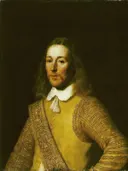 Portret van een officier, objectnr SA 7509 van Bartholomeus van der Helst: portret met officier, buffelleren wambuis en krullen, in okergeel op donkergroen
