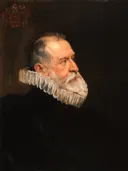 Portret van een oude man van Peter Paul Rubens: portret met oude man, profiel, baard en kraag, in donker bruin met wit