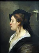 Portret van een vrouw en profil van Carel Fabritius