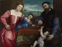 Portret van Giovanni della Volta met zijn vrouw en kinderen van Lorenzo Lotto: portret met familie