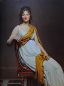 Portret van Henriette de Verninac van Jacques-Louis David: portret met stoelen, jurk en muur